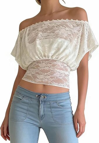 Women Sexy Lace Top See Through Going Out Drape Tops White/Black Party Club Concert Lace Shirt Blouse in Saudi Arabia