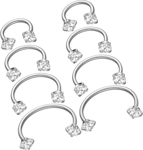8Pcs Horse Shoe Nose Rings for Women, Surgical Steel Horseshoe Nose Ring 18g Cubic Zirconia Double Stud Noses Ring for Daith Piercing Jewelry Inner Diameter 6/8/10/12mm in Saudi Arabia