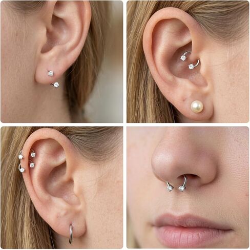 8Pcs Horse Shoe Nose Rings for Women, Surgical Steel Horseshoe Nose Ring 18g Cubic Zirconia Double Stud Noses Ring for Daith Piercing Jewelry Inner Diameter 6/8/10/12mm in Saudi Arabia