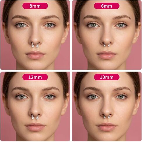 8Pcs Horse Shoe Nose Rings for Women, Surgical Steel Horseshoe Nose Ring 18g Cubic Zirconia Double Stud Noses Ring for Daith Piercing Jewelry Inner Diameter 6/8/10/12mm in Saudi Arabia