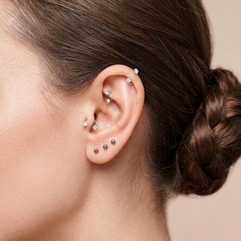 8Pcs Horse Shoe Nose Rings for Women, Surgical Steel Horseshoe Nose Ring 18g Cubic Zirconia Double Stud Noses Ring for Daith Piercing Jewelry Inner Diameter 6/8/10/12mm in Saudi Arabia