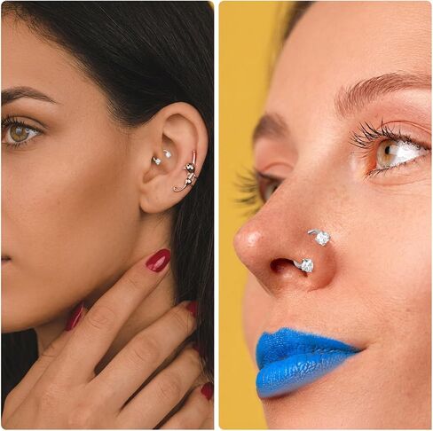 8Pcs Horse Shoe Nose Rings for Women, Surgical Steel Horseshoe Nose Ring 18g Cubic Zirconia Double Stud Noses Ring for Daith Piercing Jewelry Inner Diameter 6/8/10/12mm in Saudi Arabia