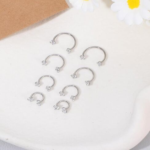 8Pcs Horse Shoe Nose Rings for Women, Surgical Steel Horseshoe Nose Ring 18g Cubic Zirconia Double Stud Noses Ring for Daith Piercing Jewelry Inner Diameter 6/8/10/12mm in Saudi Arabia