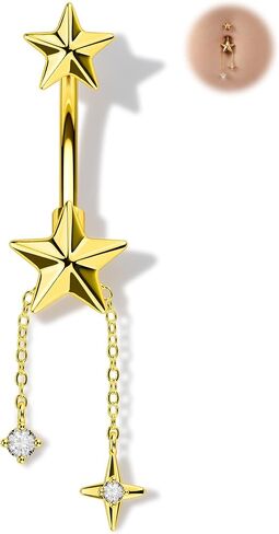 Melighting 14G الذهب البطن زر سلسلة متدلية سلسلة، 10 ملم الفولاذ المقاوم للصدأ ثقب البطن المجوهرات مع تصميم نجمة القلب تشيكوسلوفاكيا، لطيف حلقة السرة الفضية للشاطئ ارتداء اليومي النساء in Kuwait