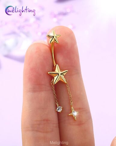 Melighting 14G الذهب البطن زر سلسلة متدلية سلسلة، 10 ملم الفولاذ المقاوم للصدأ ثقب البطن المجوهرات مع تصميم نجمة القلب تشيكوسلوفاكيا، لطيف حلقة السرة الفضية للشاطئ ارتداء اليومي النساء in Kuwait