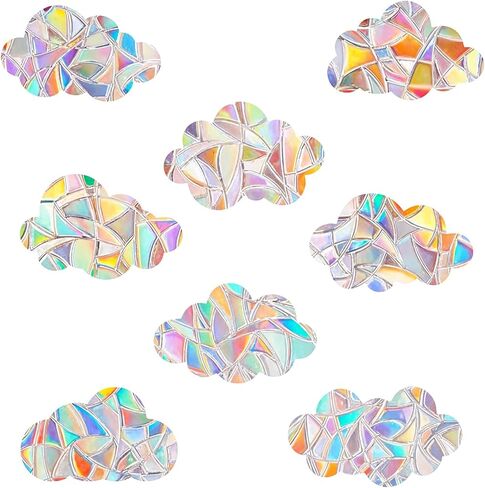 24 Pcs Rainbow Clouds Window Decals to Prevent Bird Strikes Cloud Window Clings Strike Prevention Anti Collision Windows Stickers for Home Decor Glass Suncatcher Sticker for Glass Doors Windows in Saudi Arabia