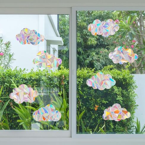 24 Pcs Rainbow Clouds Window Decals to Prevent Bird Strikes Cloud Window Clings Strike Prevention Anti Collision Windows Stickers for Home Decor Glass Suncatcher Sticker for Glass Doors Windows in Saudi Arabia