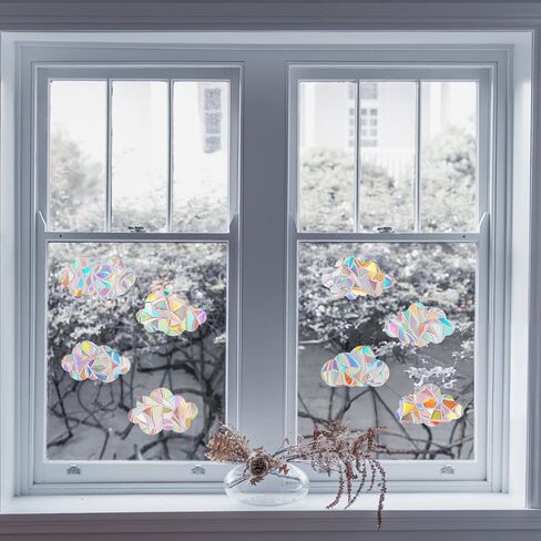 24 Pcs Rainbow Clouds Window Decals to Prevent Bird Strikes Cloud Window Clings Strike Prevention Anti Collision Windows Stickers for Home Decor Glass Suncatcher Sticker for Glass Doors Windows in Saudi Arabia