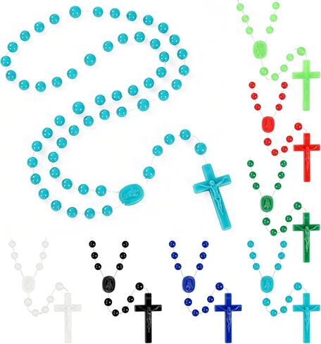 NCPLYGOU 12 Pcs Rosary, Rosarios Catolicos with Crucifix, 15.7'' Plastic Black Rosary for Women Men Kids, Baptism Communion Church Gifts vWall Crosses in Saudi Arabia