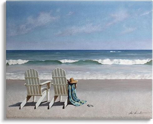 Stupell Industries 'Two White Adirondack Chairs on the Beach', Canvas Art, 48 x 36 Inches, Easy to Hang and Sturdy, Made in USA, by Zhen-Huan Lu in Kuwait