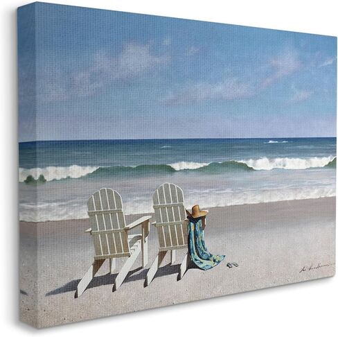 Stupell Industries 'Two White Adirondack Chairs on the Beach', Canvas Art, 48 x 36 Inches, Easy to Hang and Sturdy, Made in USA, by Zhen-Huan Lu in Kuwait