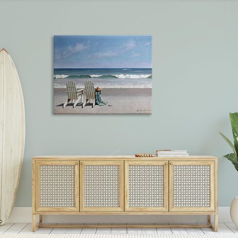 Stupell Industries 'Two White Adirondack Chairs on the Beach', Canvas Art, 48 x 36 Inches, Easy to Hang and Sturdy, Made in USA, by Zhen-Huan Lu in Kuwait