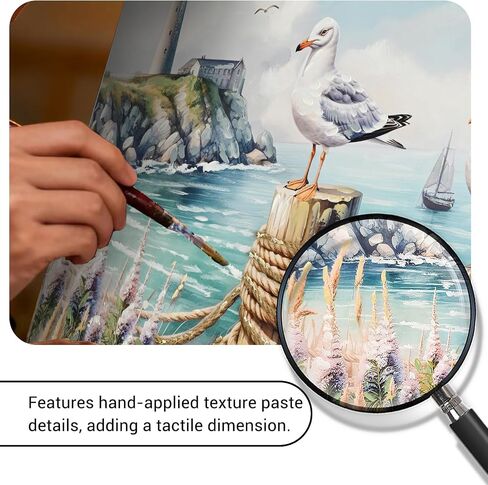 DRLWGTY Large Canvas Wall Art, Framed Vintage Coastal Wall Decor – Seagull by the Sea with Lighthouse and Waves,Hand-Painted Accent Details for Bedroom Living Room Office (Seagulls, 28*40 in, Wrapped Canvas) in Saudi Arabia