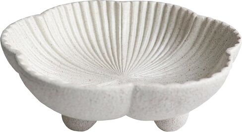 Large Decorative Bowl decor, Scalloped Pedestal Bowls for Modern Home Decor,Ruffle Decor,Stylish Key Bowl for Entry Table,Decorative Fruit Bowl for Kitchen Counter, Artificial Stone Beige in Saudi Arabia