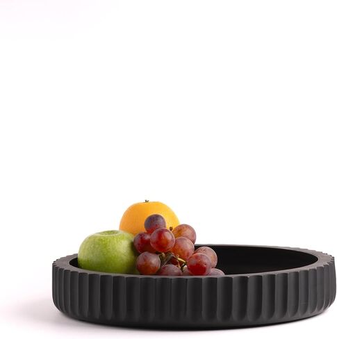 Mango wood fruit bowl, 12" wide X 2" high Large Fruit bowl for kitchen counter |Black Wooden bowl for entryway table or dining table centerpiece décor | Also use as keybowl or for candy (Black) in Kuwait