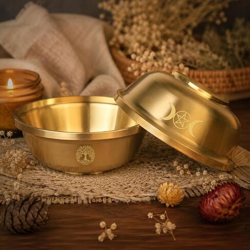 Triplemoon Offering Bowl Small Brass Bowl for Ritual, Wicca, Altar, Witch, Pagan, Decoration, 3.5 Inch Gold Incense Burner in Saudi Arabia