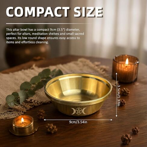 Triplemoon Offering Bowl Small Brass Bowl for Ritual, Wicca, Altar, Witch, Pagan, Decoration, 3.5 Inch Gold Incense Burner in Saudi Arabia