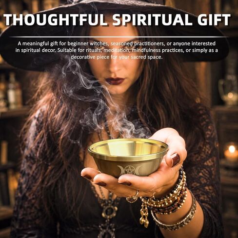 Triplemoon Offering Bowl Small Brass Bowl for Ritual, Wicca, Altar, Witch, Pagan, Decoration, 3.5 Inch Gold Incense Burner in Saudi Arabia