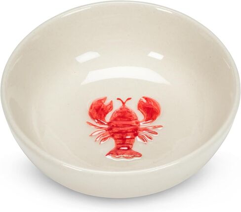 Abbott Collection Lobster on Mini Bowl | Food Safe, Hand-Painted, For Dips, Sauces & Trinkets, Stoneware, Ivory/Red, Dishwasher & Microwave Safe, 3"D in Saudi Arabia