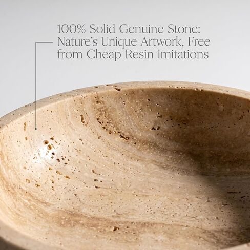 Natural Marble Travertine Decorative Bowl: 7.8" Honed Yellow Stone Catch All Bowl for Keys Entryway Table - Organic Modern Centerpiece Key Dish for Coffee Table Decor, Bedside Ring Jewelry Holder Tray in Saudi Arabia