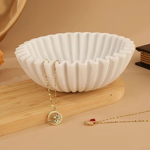 Resin Decorative Bowl with Scalloped Ruffle Design – Elegant White Home Decor Accent for Living Room, Dining Table, or Coffee Table Display (1 Piece, Lightweight & Easy to Clean) in Kuwait