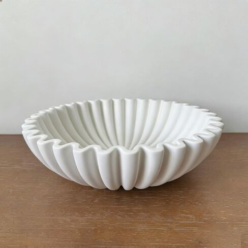Resin Decorative Bowl with Scalloped Ruffle Design – Elegant White Home Decor Accent for Living Room, Dining Table, or Coffee Table Display (1 Piece, Lightweight & Easy to Clean) in Kuwait