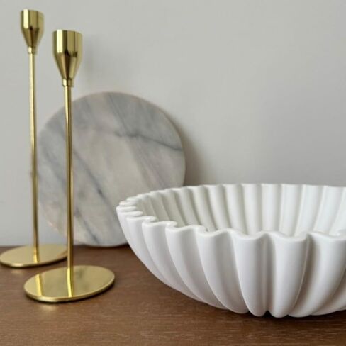 Resin Decorative Bowl with Scalloped Ruffle Design – Elegant White Home Decor Accent for Living Room, Dining Table, or Coffee Table Display (1 Piece, Lightweight & Easy to Clean) in Kuwait
