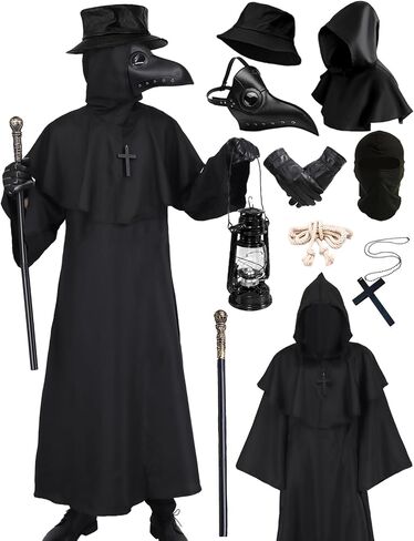 Adult Plague Doctor Costume Men Halloween Medival Steampunk Leatherface Costume with Mask Cane Hat Gloves Belt in Saudi Arabia