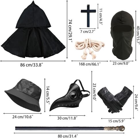 Adult Plague Doctor Costume Men Halloween Medival Steampunk Leatherface Costume with Mask Cane Hat Gloves Belt in Saudi Arabia