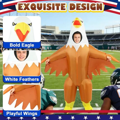 Inflatable Bald Eagle Costume for Adult, 4th of July Funny Eagle Mascot Costume Blow Up Patriotic Outfit for Independence Day Parade Halloween Party in Saudi Arabia