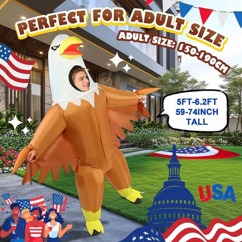 Inflatable Bald Eagle Costume for Adult, 4th of July Funny Eagle Mascot Costume Blow Up Patriotic Outfit for Independence Day Parade Halloween Party in Saudi Arabia