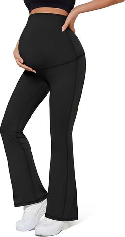 Maternity Flare Leggings Over The Belly - Buttery Soft Pregnancy Bell Bottom Pants for Lounge Yoga Casual in Saudi Arabia