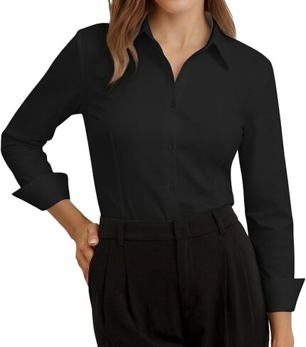 Esabel.C Womens Stretch Button Down Shirt Regular Fit Long Sleeve Wrinkle Free Dress Shirts Collared Office Blouses in Saudi Arabia