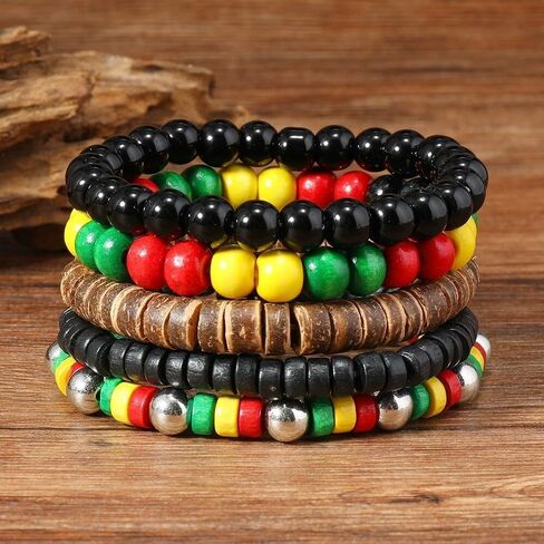 Juneteenth African Handmade Wood Beads Stackable Bracelet Freedom Day Black History Month Beaded Stretch Bracelet for Women Men Jamaica Jewelry African Patriotic Party Holiday Gifts in Kuwait