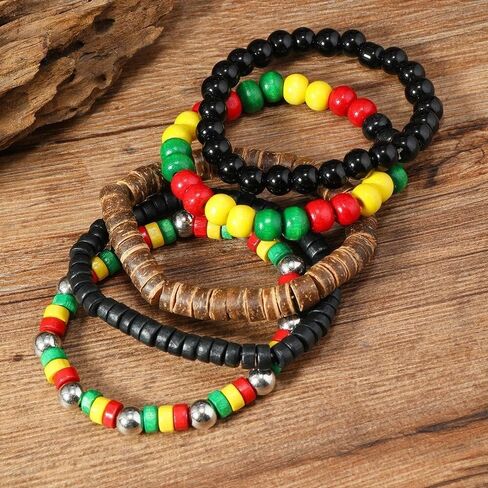 Juneteenth African Handmade Wood Beads Stackable Bracelet Freedom Day Black History Month Beaded Stretch Bracelet for Women Men Jamaica Jewelry African Patriotic Party Holiday Gifts in Kuwait