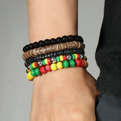 Juneteenth African Handmade Wood Beads Stackable Bracelet Freedom Day Black History Month Beaded Stretch Bracelet for Women Men Jamaica Jewelry African Patriotic Party Holiday Gifts in Kuwait