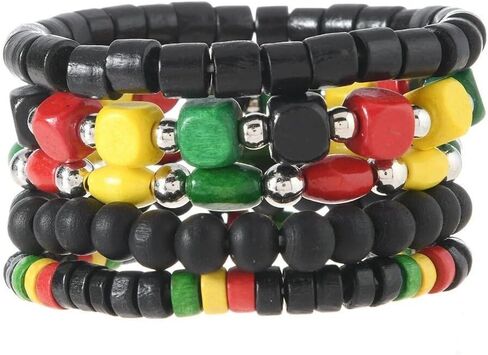 Juneteenth African Handmade Wood Beads Stackable Bracelet Freedom Day Black History Month Beaded Stretch Bracelet for Women Men Jamaica Jewelry African Patriotic Party Holiday Gifts in Saudi Arabia