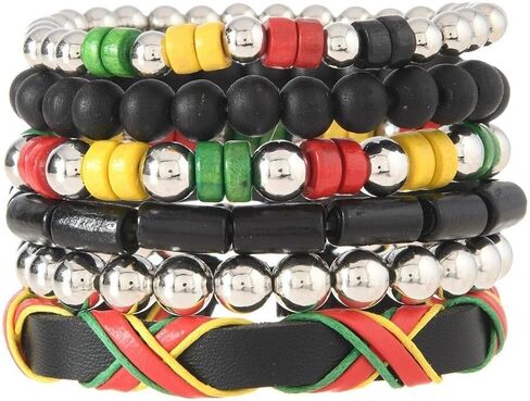 Juneteenth African Handmade Wood Beads Stackable Bracelet Freedom Day Black History Month Beaded Stretch Bracelet for Women Men Jamaica Jewelry African Patriotic Party Holiday Gifts in Kuwait