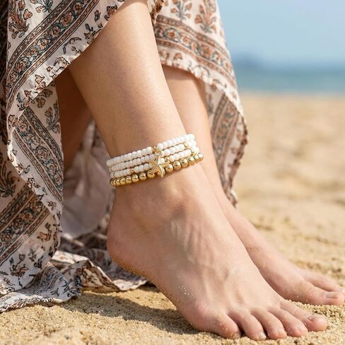 Boho Beach Bracelets Set for Women Shell Beaded Stretch Bracelets Multilayer Seashell Starfish Handmade Summer Jewelry Stackable Gold Plated Beads Bracelet for Vacation in Saudi Arabia