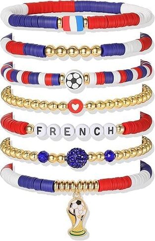 2026 World Soccer Game-day Cup Bracelet Set Stack-able Bracelets 7-Pack Stretchy Handmade Bracelets with Soccer Beads Golden Crystal Accents Wear 2026 Soccer Fan Jewelry-pty in Kuwait