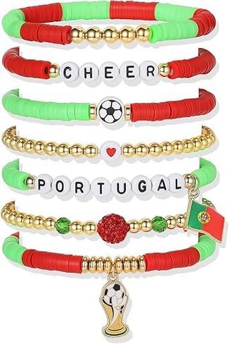 2026 World Soccer Game-day Cup Bracelet Set Stack-able Bracelets 7-Pack Stretchy Handmade Bracelets with Soccer Beads Golden Crystal Accents Wear 2026 Soccer Fan Jewelry-pty in Kuwait