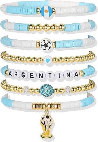 2026 World Soccer Game-day Cup Bracelet Set Stack-able Bracelets 7-Pack Stretchy Handmade Bracelets with Soccer Beads Golden Crystal Accents Wear 2026 Soccer Fan Jewelry-pty in Kuwait