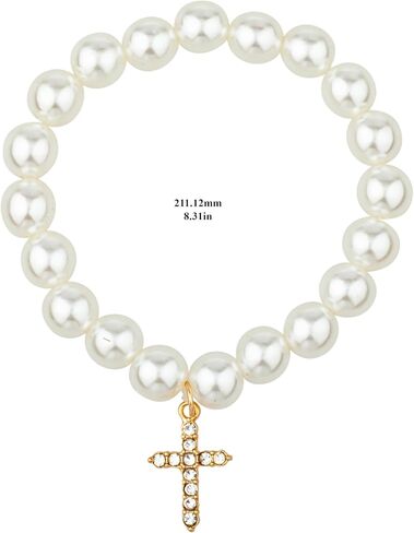 NICOLE MILLER Fashion Jewelry Bracelet Set, 5 Piece, Gold Tone, Faux Pearl and Rhinestone, Cross Charm in Saudi Arabia