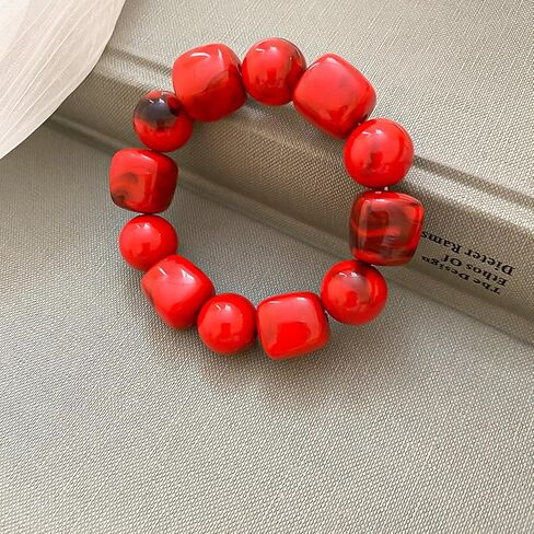Irregular Resin Chunky Beaded Bracelet for Women Boho Colorful Acrylic Beads Stretch Bracelet Bangle Statement Jewelry Summer Beach Charm Bracelets Fashion Trendy Stone Beads Cuff Bracelets in Saudi Arabia