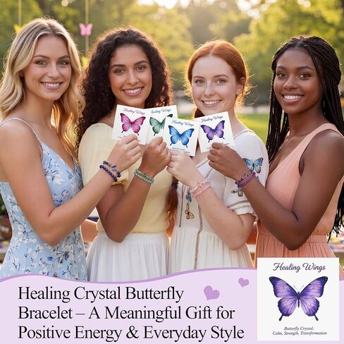 Kingdder 4 Set Butterfly Bracelets for Women Healing Crystals Natural Stone Bead Bracelets with Cards Bags 8mm Stretch Jewelry Amethyst Birthday Graduation Gifts in Kuwait
