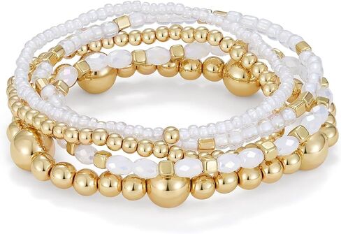 KELORIS PATH Stackable Beaded Bracelets for Women, 14K Gold Plated Boho Layered Stretch Bracelet Set, Handmade Summer Acrylic Jewelry Gifts in Saudi Arabia