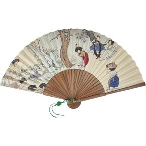 Seoulful Vintage Korean Dano Festival Folding Fan - Traditional Shin Yun-bok Art Hand Fan with Bamboo Frame in Saudi Arabia