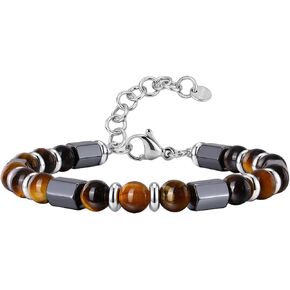 Stainless Steel Adjustable Beaded Bracelet for Men, Black Lava Tiger Eye Hematite Mix, Punk Rock 18+4cm Gift in Saudi Arabia