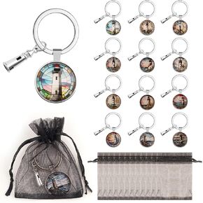 12 Pack 3D Glass Lighthouse Keychain, Funny Keychain for Woman, Car Key Ring Pendant Key Chains for Mom Mother's Day, Handbag Bag, Earphone Case Decoration, Purse Accessories with Yarn Bags in Kuwait