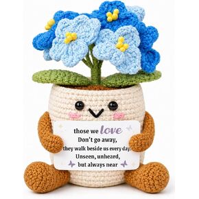 Handmade Crochet Forget Me Not Flower Potted Plant - Sympathy Memorial Gift for Loss of Loved One, Bereavement Grief Gift, Emotional Support Forever Flowers Desk Office Home Decor for Women Mom Friend in Saudi Arabia